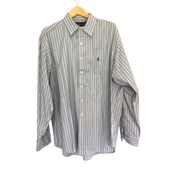 RALPH LAUREN-MENS BLUE STRIPPED CLASSIC FIT BUTTON-DOWN LONG SLEEVE SIZE X-LARGE - Picture 1 of 7